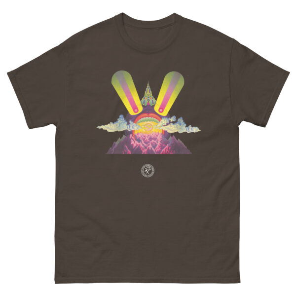 unisex-classic-tee-dark-chocolate-front-68c8545503f76.jpg The Singing Citadel T-shirt a Michael Moorcock book cover T-shirt by Bob Haberfield