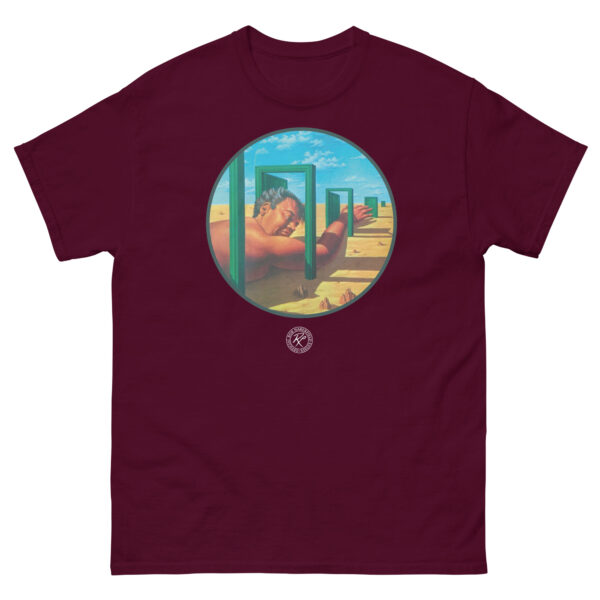 unisex-classic-tee-maroon-front-68d0fd09cdf0d.jpg The Man In The Maze T-shirt