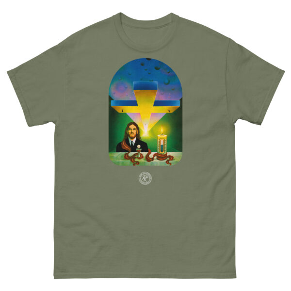 unisex-classic-tee-military-green-front-68cc530e5b014.jpg Behold The Man T-shirt