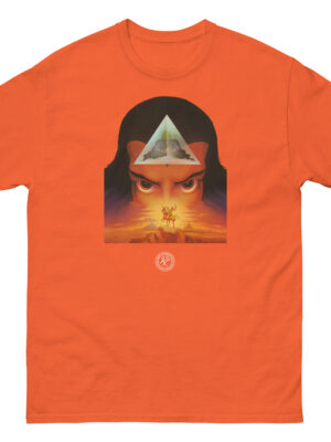 unisex-classic-tee-orange-front-68cb019153d17.jpg Count Brass T-shirt a Moorcock cover T-shirt by Bob haberfield