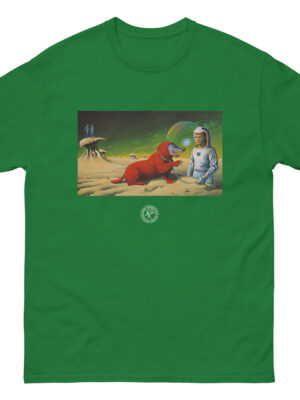 unisex-classic-tee-turf-green-front-68d15c963de9d.jpg Science Fiction 2 T-shirt by Bob Haberfield