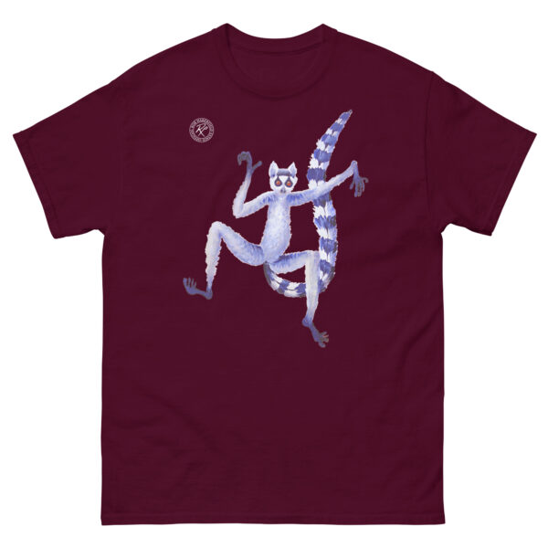 unisex-classic-tee-maroon-front-6914eb413a00f.jpg Dancing Lemur T-shirt